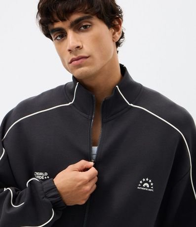 Buzo Boxy con Cremallera en Microfibra con Lettering en el Pecho y Raya en las Mangas 3