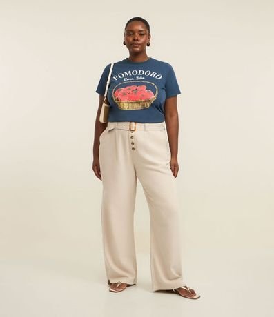 Pantalón recto en Sarga con Botones y Hebilla Cinturón Tortuga Curve & Plus Size