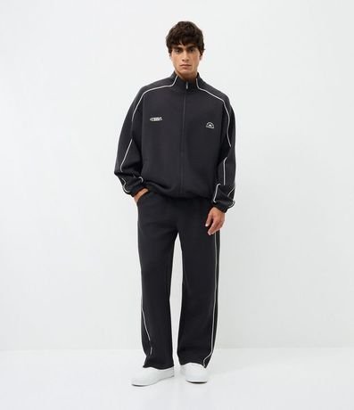 Pantalón en Algodón con Felpa Liso y Raya en los Laterales