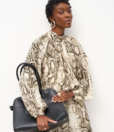 Blusa en Liocel con Manga Abullonada y Estampado Animal Print