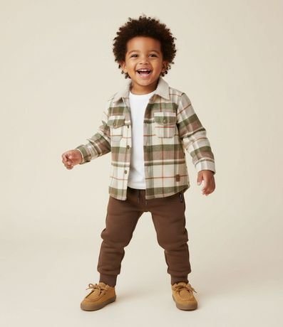 Camisa Infantil en Sarga de Cuadros con Sherpa en el Cuello - Talle 1 a 5/6 años 1
