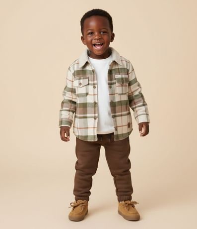 Camisa Infantil en Sarga de Cuadros con Sherpa en el Cuello - Talle 1 a 5/6 años 2