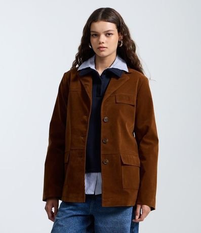 Blazer en Gamuza con Bolsillos y Cierre por Botones 1