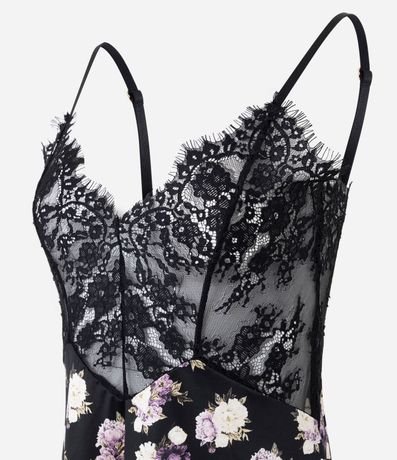 Camisola con Bretel Fino Floral en Microfibra y Detalles en Encaje 5
