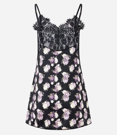 Camisola con Bretel Fino Floral en Microfibra y Detalles en Encaje 7