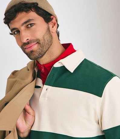Algodón con Cuello Polo y Estampado Rayada