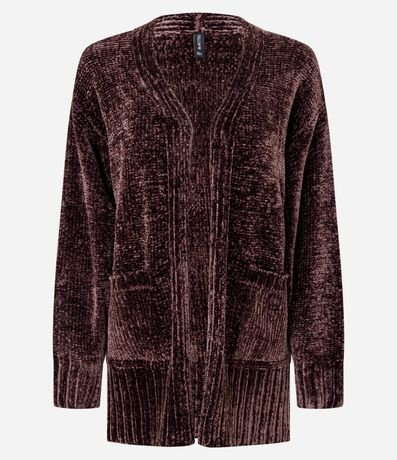 Suéter Alargado en Punto Chenille Canelado con Encajes Laterales