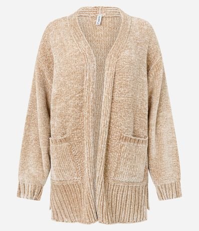 Suéter Alargado en Punto Chenille Canelado con Encajes Laterales