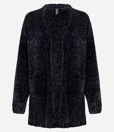 Suéter Alargado en Punto Chenille Canelado con Encajes Laterales