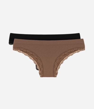 Kit 02 Bombachas Bikini en Poliamida Seamless con Encaje