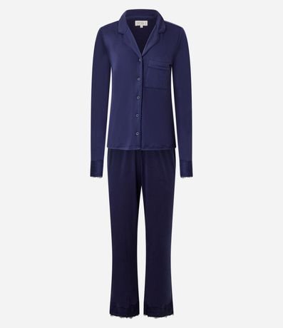 Pijama Americano Largo en Peach Touch con Detalle en Encaje