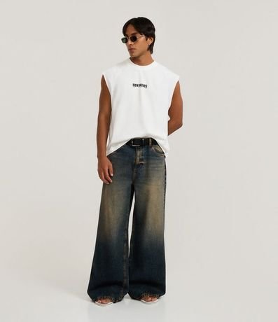 Musculosa Boxy en Media Malla con Estampa Lettering New Wave 2