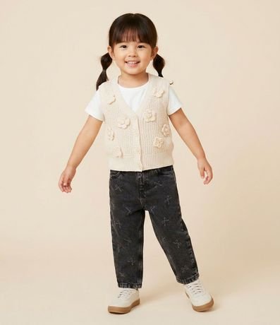 Cardigan Infantil en Efecto Punto con Flor Aplicada Talle 1 A 5/6