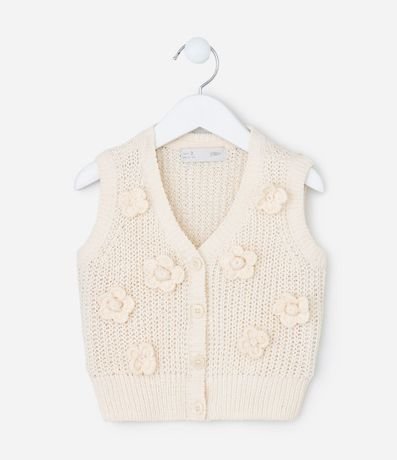 Cardigan Infantil en Efecto Punto con Flor Aplicada Talle 1 A 5/6 2