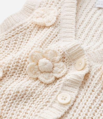 Cardigan Infantil en Efecto Punto con Flor Aplicada Talle 1 A 5/6 5