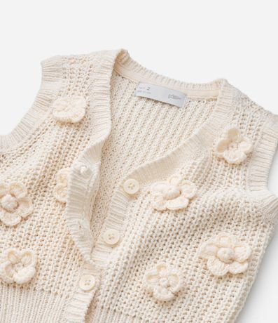 Cardigan Infantil en Efecto Punto con Flor Aplicada Talle 1 A 5/6 6