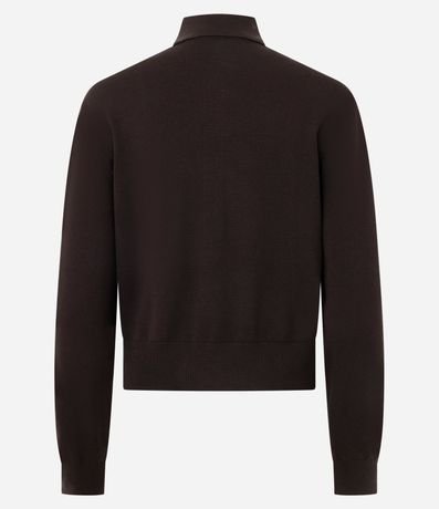 Blusa Manga Larga en Punto con Cuello Polo y Bolsillo Delantero 7