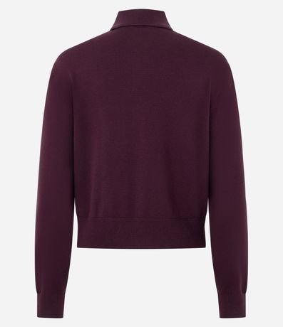 Blusa Manga Larga en Punto con Cuello Polo y Bolsillo Delantero 3