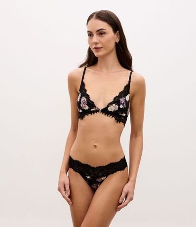 Bombacha Colaless Hilo Doble en Microfibra con Detalles en Encaje Floral