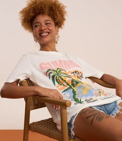Remera T-Shirt Alargada en Algodón con Estampa Silk Summer Tropical 4
