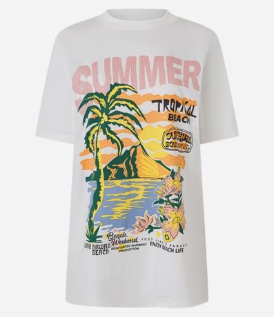 Remera T-Shirt Alargada en Algodón con Estampa Silk Summer Tropical 5