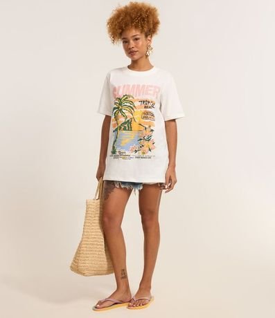Remera T-Shirt Alargada en Algodón con Estampa Silk Summer Tropical 2