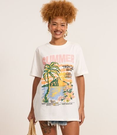 Remera T-Shirt Alargada en Algodón con Estampa Silk Summer Tropical 3