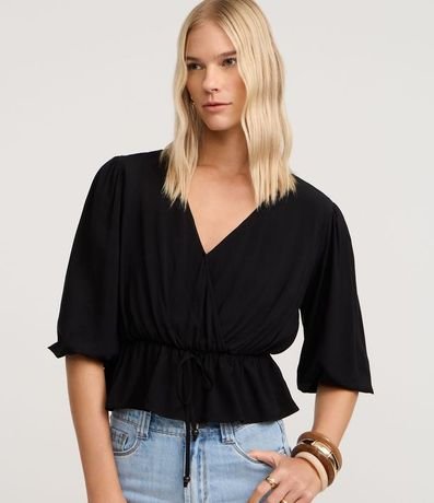 Blusa Peplum en Viscosa con Escote V Traspasado