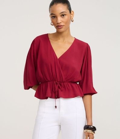 Blusa Peplum en Viscosa con Escote V Traspasado