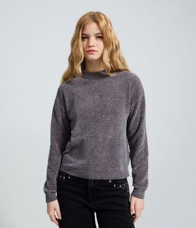 Blusa Slim en Punto Chenille con Cuello Redondo