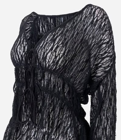 Blusa Encaje Texturizada con Lazos y Manga Larga 6