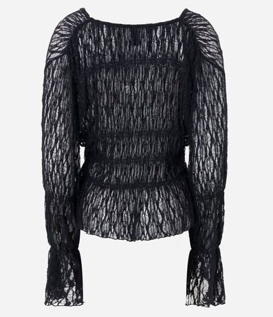 Blusa Encaje Texturizada con Lazos y Manga Larga 7