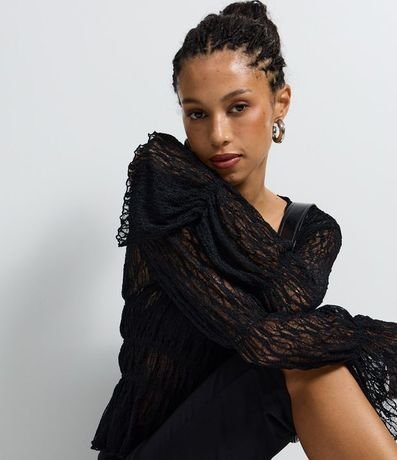 Blusa Encaje Texturizada con Lazos y Manga Larga 4