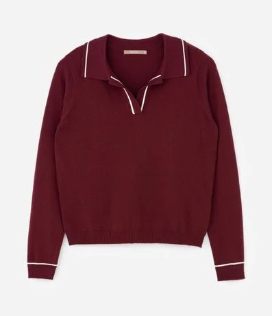 Suéter Slim en Punto con Cuello Polo y Detalle Contrastante 3