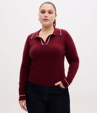 Suéter Slim en Punto con Cuello Polo y Detalle Contrastante