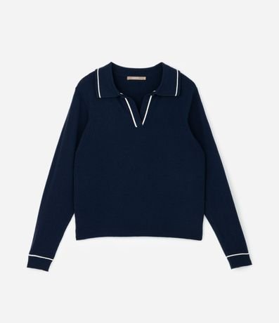 Suéter Slim en Punto con Cuello Polo y Detalle Contrastante 4
