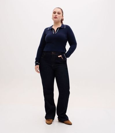 Suéter Slim en Punto con Cuello Polo y Detalle Contrastante 2