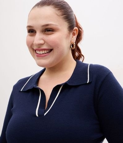 Suéter Slim en Punto con Cuello Polo y Detalle Contrastante 3