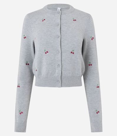 Cardigan corto en Punto con Bordados de Cereza 5