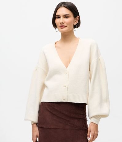 Cardigan Corto en Punto con Escote V y Botones Delanteros