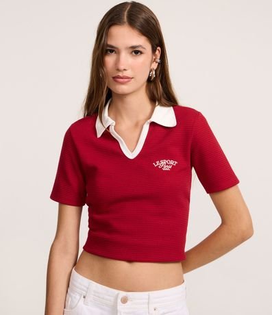 Blusa Polo con Viés Contrastantes Bordado y Textura 3