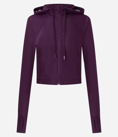 Campera Deportiva en Microfibra con Capucha y Recorte en Tule