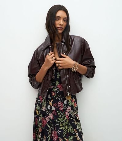 Campera Bomber en PU con Elástico en el Ruedo