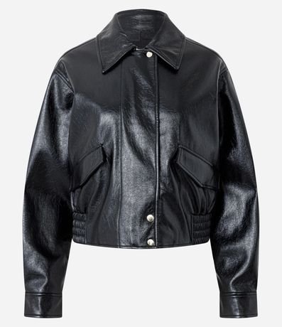 Campera Bomber en PU con Elástico en el Ruedo