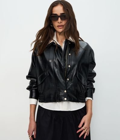 Campera Bomber en PU con Elástico en el Ruedo