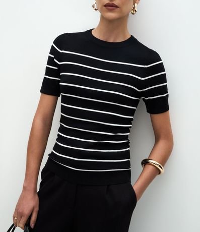 Blusa Manga corta en Punto con Estampa Rayada 4
