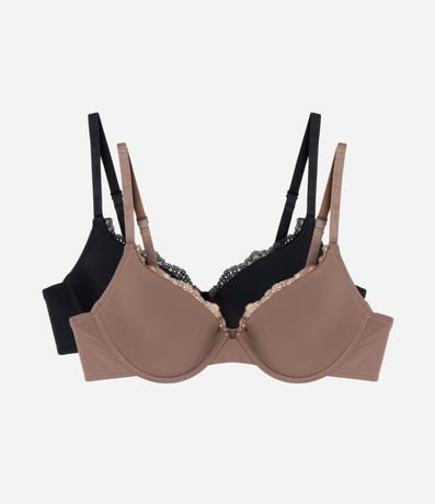 Kit 02 Sutiãs Media Taza en Microfibra con Copa y Detalle en Encaje