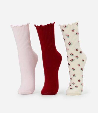 Kit 03 Medias Cano Mediano en Algodón con Puño en Picot