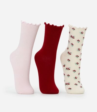 Kit 03 Medias Cano Mediano en Algodón con Puño en Picot 2