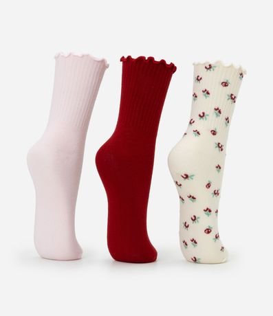 Kit 03 Medias Cano Mediano en Algodón con Puño en Picot 3